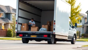 Affordable moving service Calgary professionals carefully loading boxes into a clean moving truck for a smooth relocation experience.