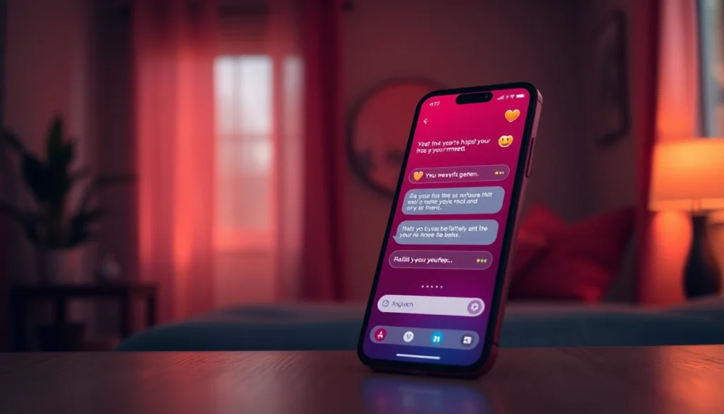An AI chat bot on a smartphone screen in a romantic setting.