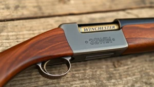 A detailed shot of the 32WIN cartridge and Winchester rifle, showcasing craftsmanship and heritage for firearm enthusiasts.