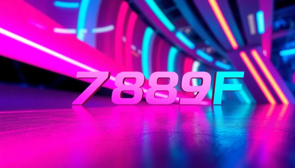 789F branding logo displayed on a high-tech screen with vibrant energy, capturing innovation and brand presence for users.