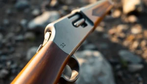 Detailed shot of a .32WIN Winchester rifle cartridge and lever-action firearm, emphasizing craftsmanship and historical design.