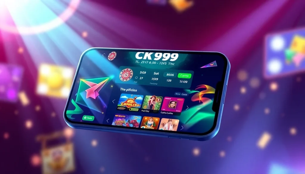 Visual of the CK999 app on a smartphone showcasing casino games and betting features to attract users interested in online gaming.