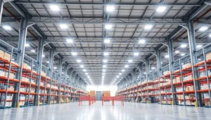 Moderne LED-Beleuchtung in einer großen Industriehalle
