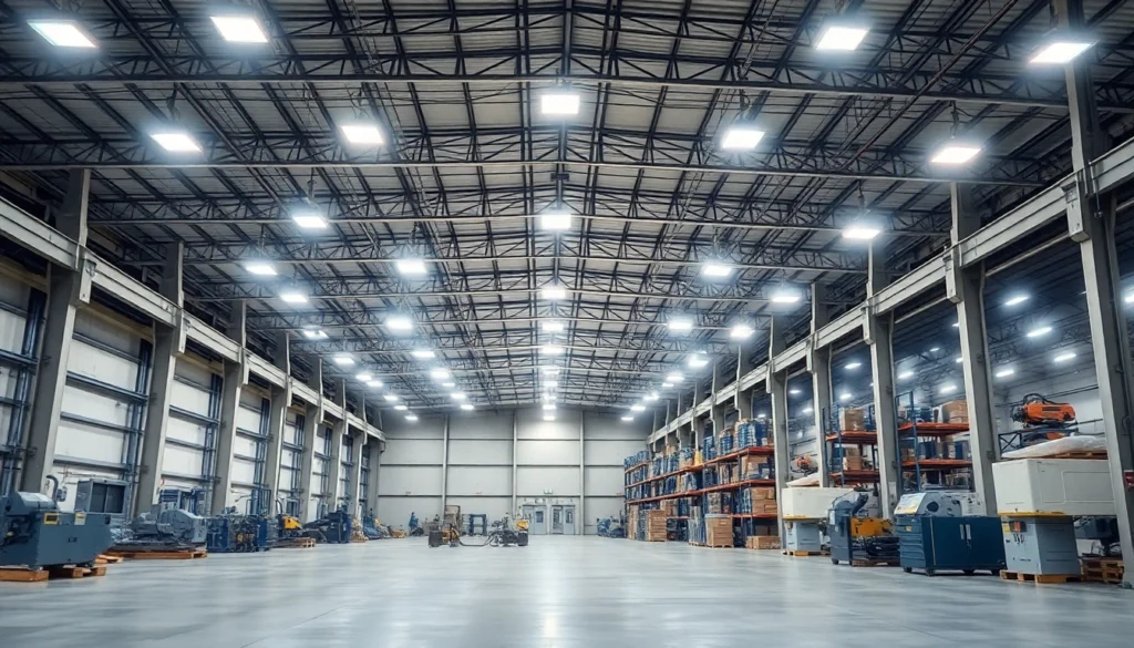 Moderne LED-Beleuchtung in einer großen Industriehalle