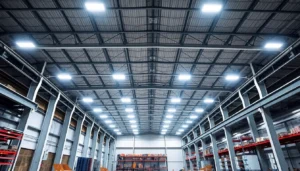 Moderne LED-Industriehallenbeleuchtung mit energieeffizienten Highbay-Leuchten