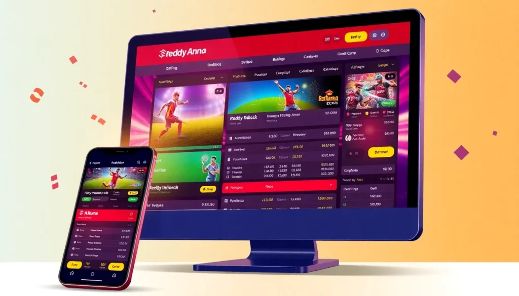 Reddy Anna Book platform in action with vibrant sports betting screens and live casino games, highlighting user engagement and advanced features.