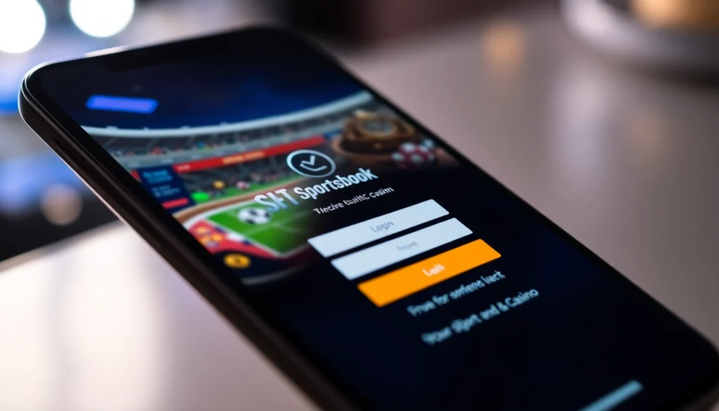 Quick fairplay login interface on mobile device with vibrant sports and casino visuals in the background for secure access.