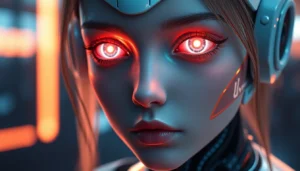 AI girlfriend engaging in a realistic digital conversation, showing emotional depth and appealing design, capturing intimacy and technology