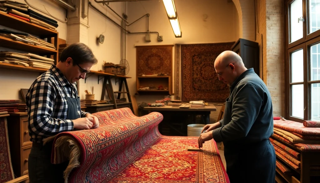 Skilled artisans perform Restauro Tappeti milano in a professional workshop, preserving antique