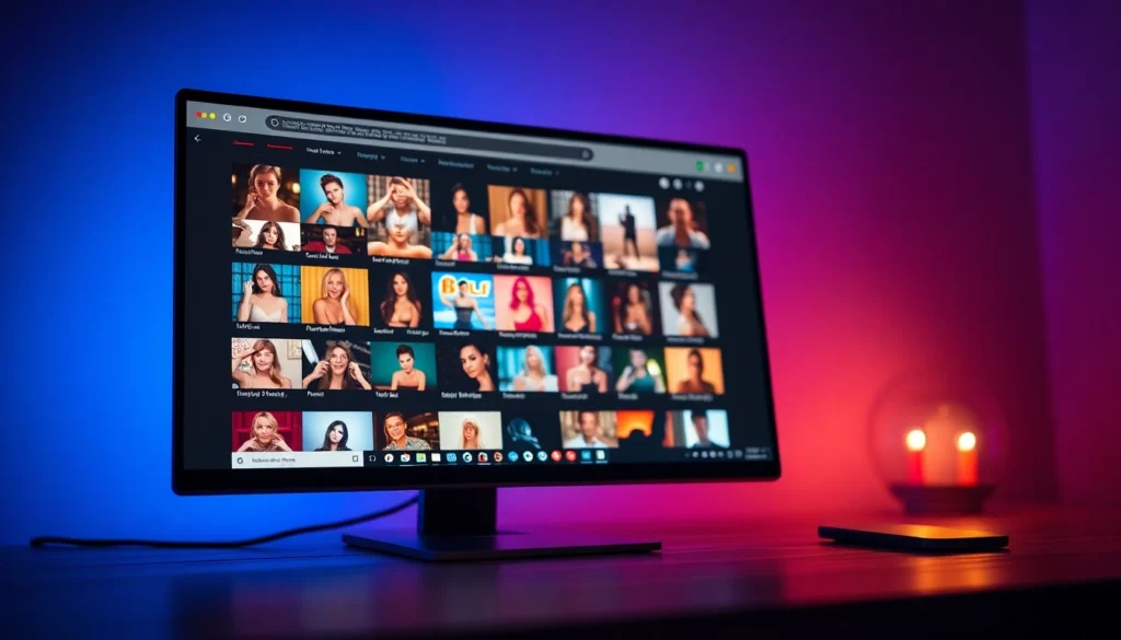 Digital interface of an adult website with video thumbnails in a sleek, colorful design.