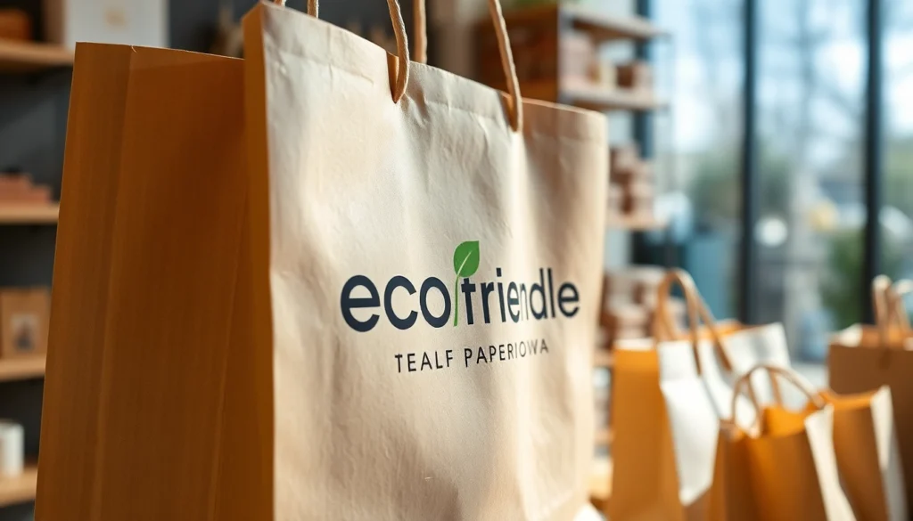 Eco-friendly torba papierowa being held by a customer in a shop, emphasizing natural materials