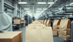 High-quality torba papierowa being filled in a manufacturing facility with printing and folding