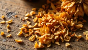 Premium dehydrated garlic flakes showcasing natural texture and golden color for culinary use